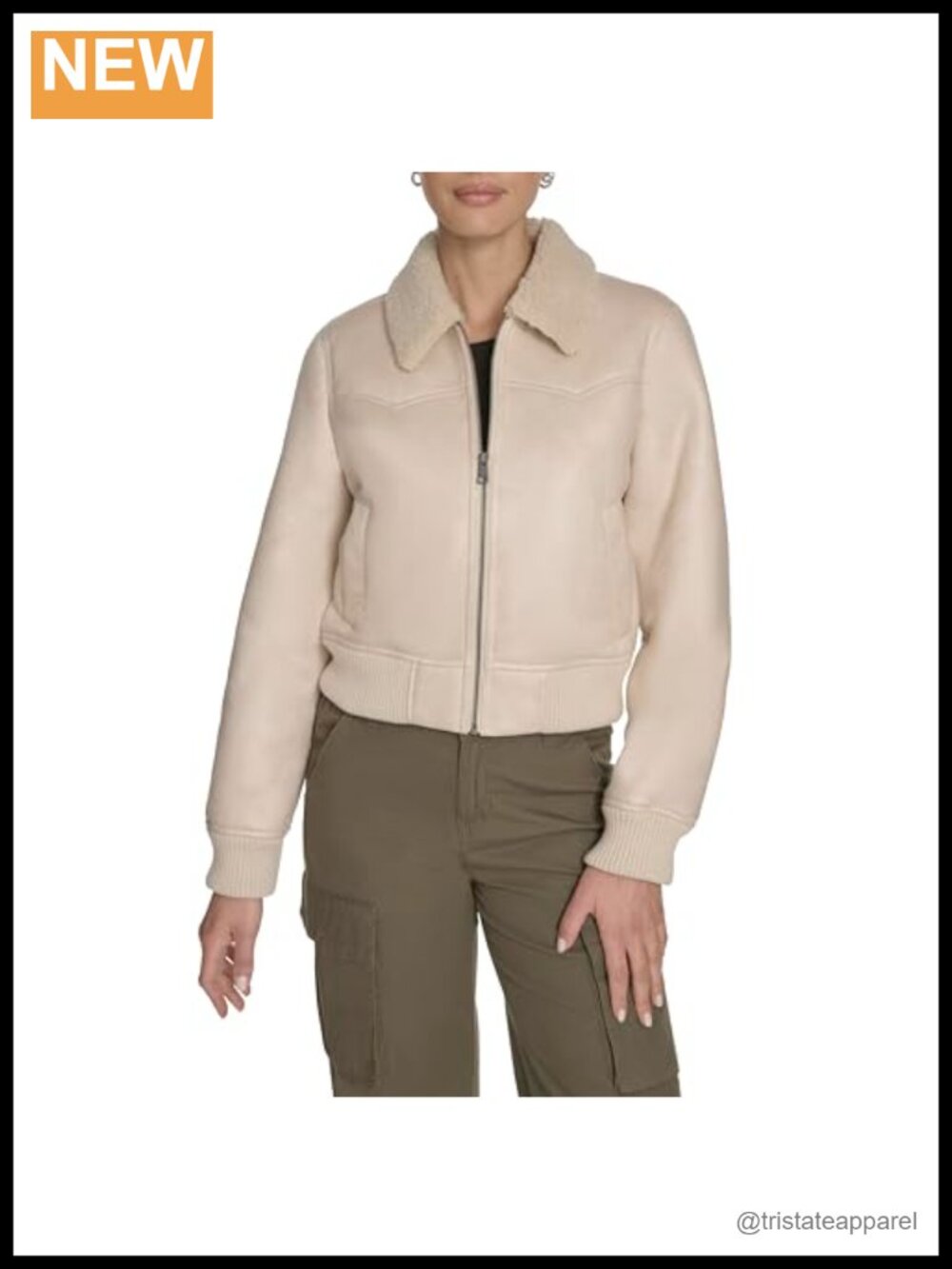 Faux Shearling Western Bomber Jacket with Sherpa Lining Zip Front
